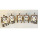 WALL LANTERNS, a set of five, Art Deco style metal with mirrored backs, 42cm H x 22cm x 11cm. (5)