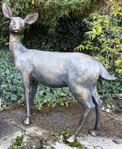 GARDEN DOE STATUE, resin, in a bronze finish, 90cm H x 80cm x 35cm.