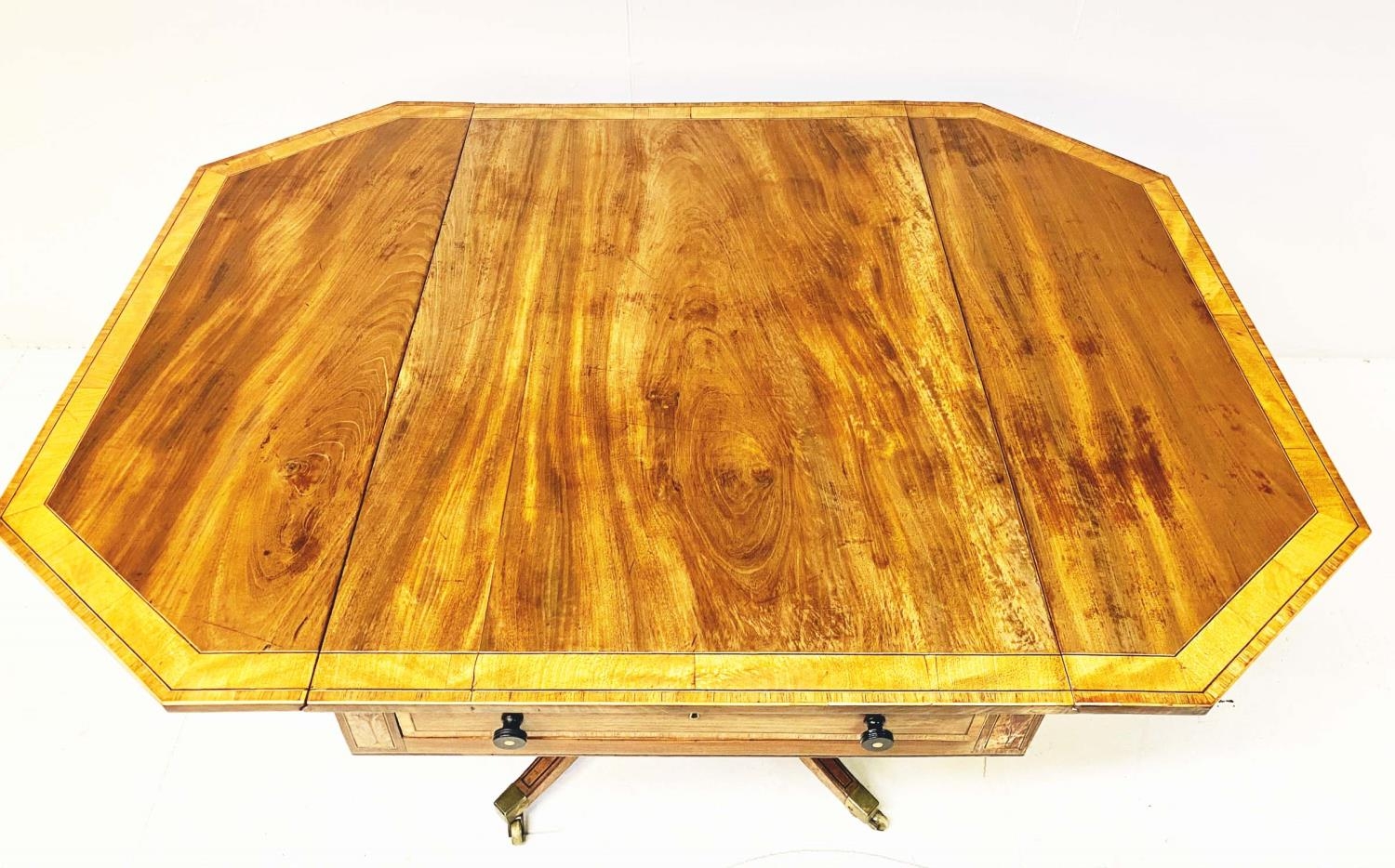PEMBROKE TABLE, George III mahogany and satinwood with crossbanded top and a drawer to each end on - Image 4 of 6