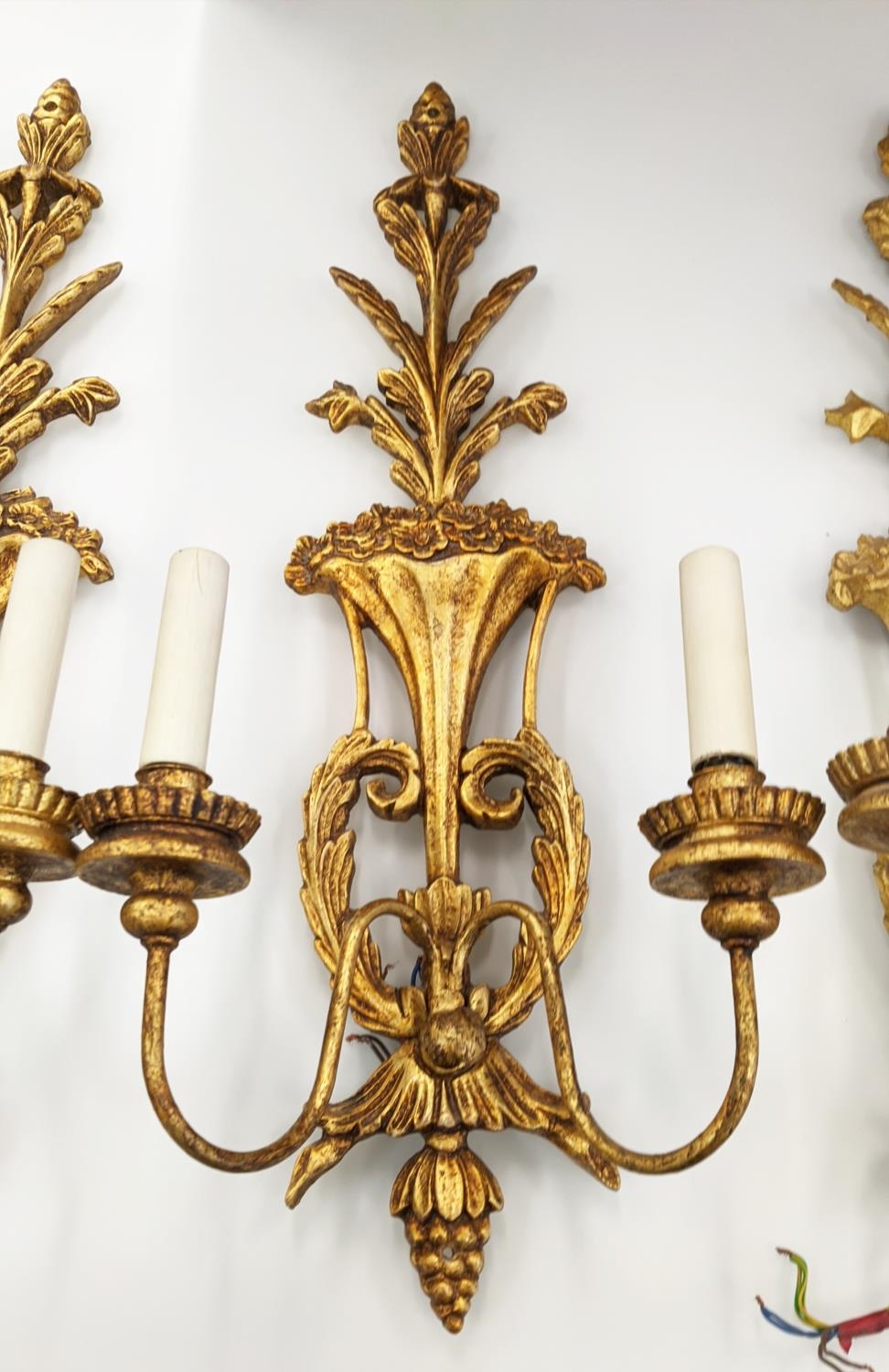 WALL SCONCES, a set of eight brancaia carved and pierced giltwood, 76cm H. (8) - Image 2 of 8