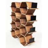 SHELVES BY LUKA STEPAN, walnut veneered plywood polygon shelving system, 136cm x 150cm H x 32cm.