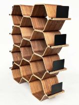 SHELVES BY LUKA STEPAN, walnut veneered plywood polygon shelving system, 136cm x 150cm H x 32cm.