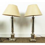TABLE LAMPS, a pair, with line style shades, each 90cm tall overall. (2)