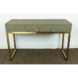 DRESSING TABLE, faux shagreen, with single drawer on gilt metal base, 120cm W x 79cm H x 45cm D.