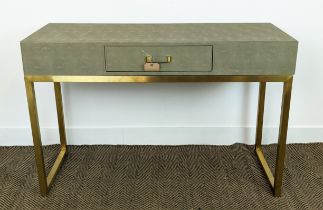 DRESSING TABLE, faux shagreen, with single drawer on gilt metal base, 120cm W x 79cm H x 45cm D.