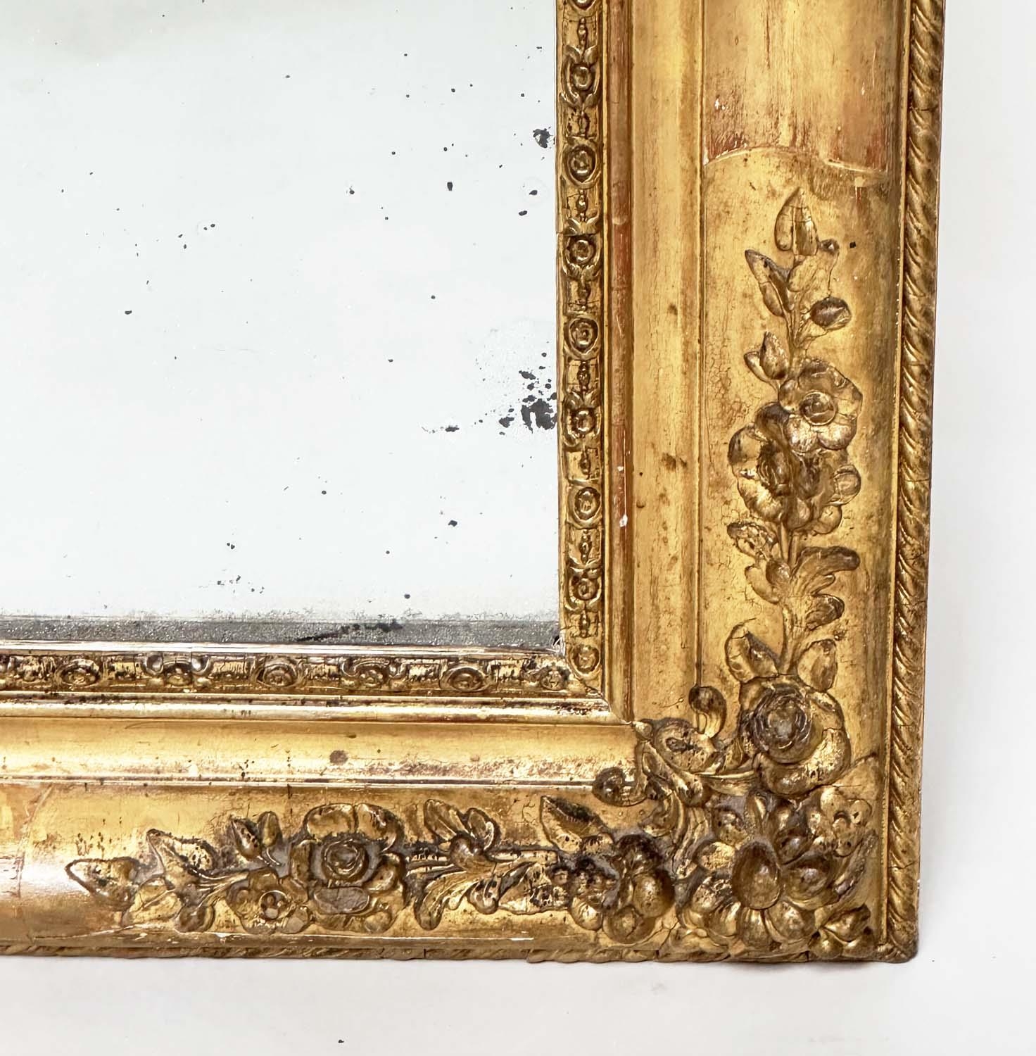 WALL MIRROR, 19th century French Napoleon III giltwood and gesso moulded, arched with foliate - Image 3 of 13
