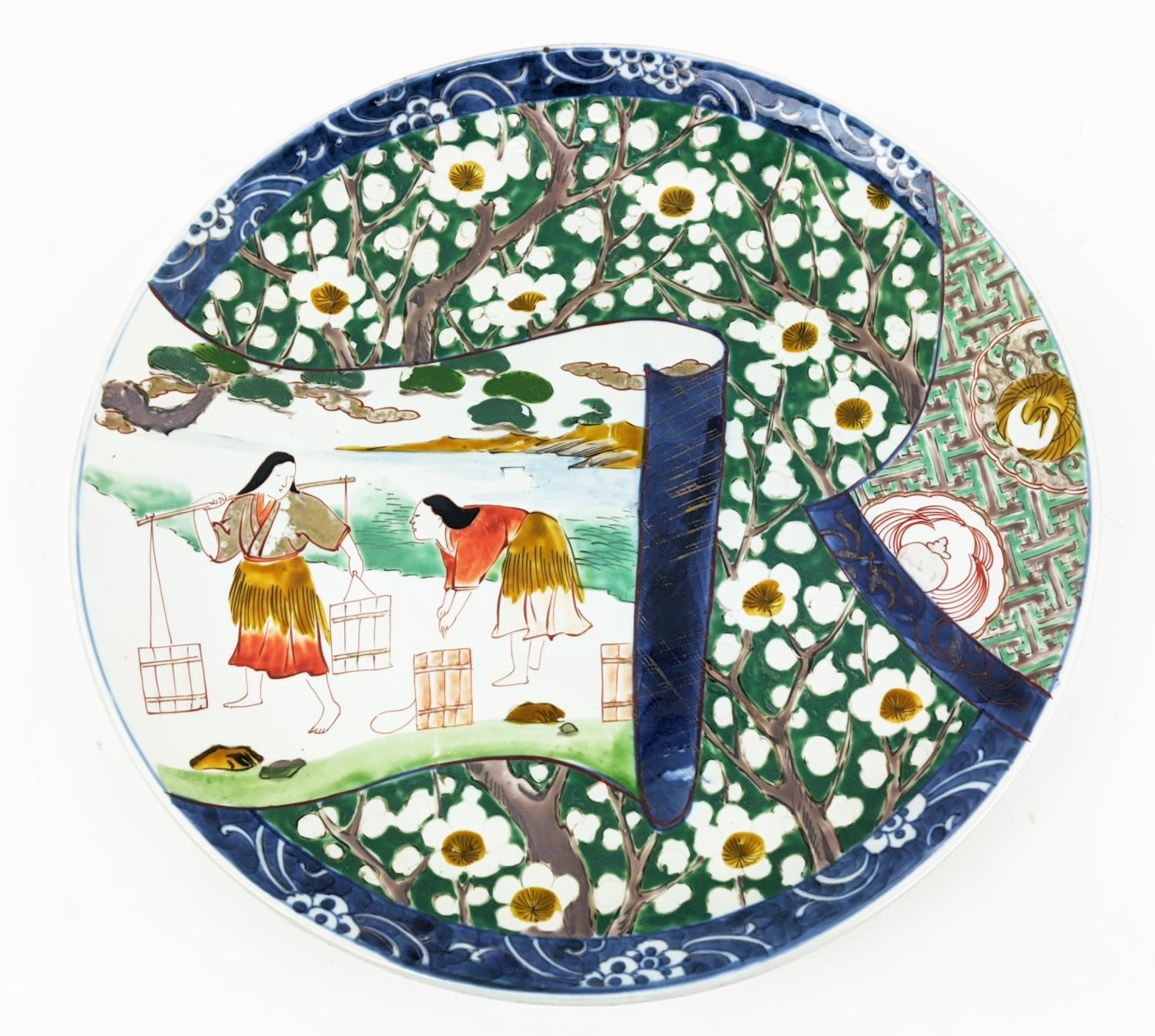 CHARGER, Japanese Imari hand painted ceramic, 36cm W. - Bild 5 aus 8