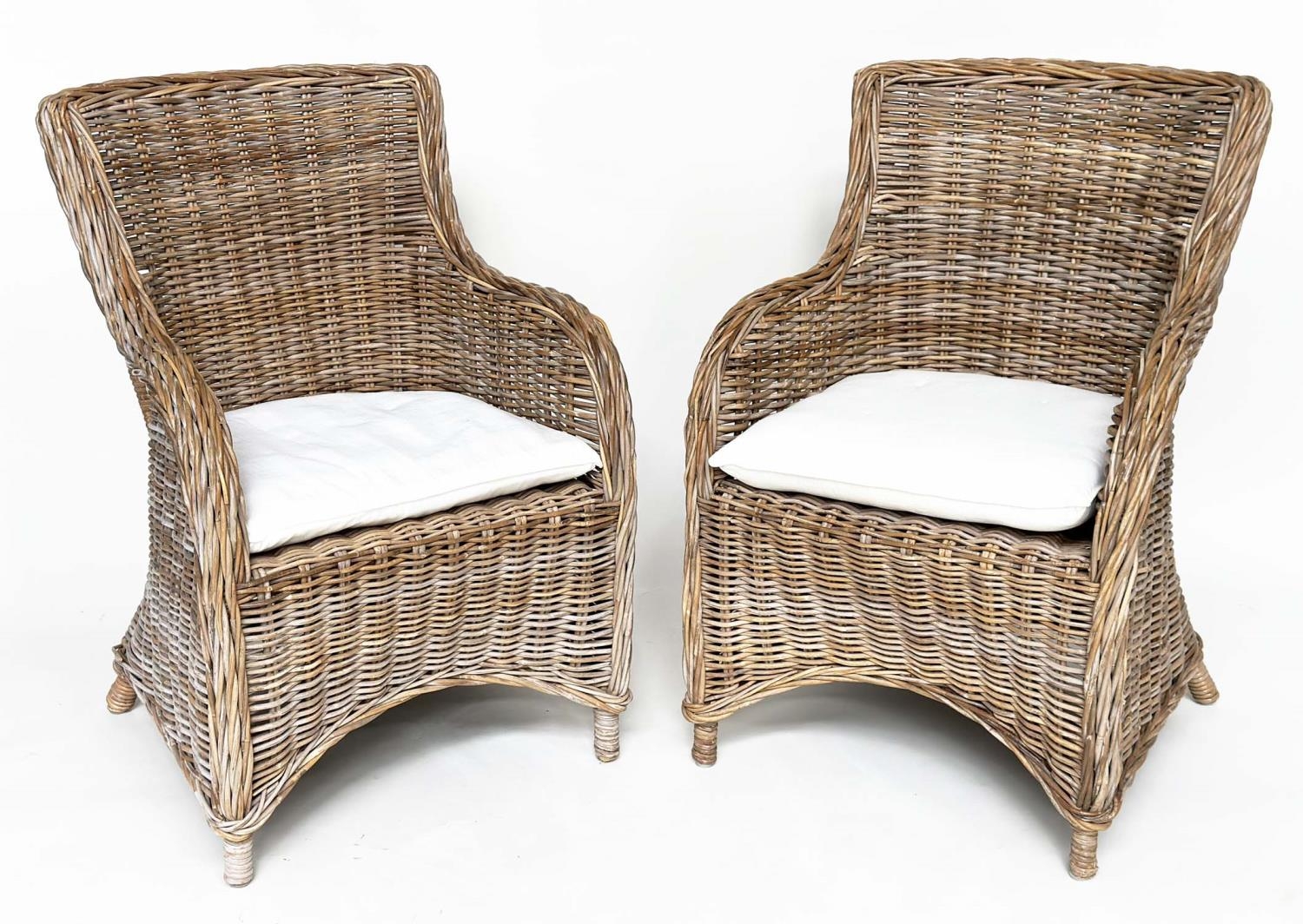 ORANGERY ARMCHAIRS, a pair, rattan framed and woven with cushion seats. (2) - Image 4 of 15