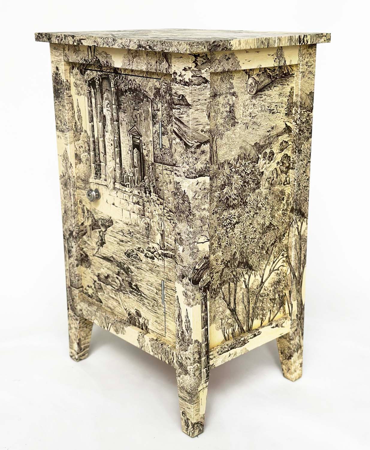 SIDE CABINET, French style decoupage toile de jouy print with single door, 50cm x 40cm x 80cm H. - Image 12 of 13