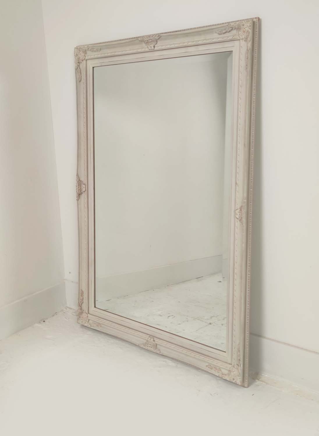 SET OF THREE MIRRORS, A square polished design mirror, an off-white french style and a chrome - Image 2 of 9