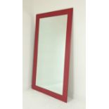 WALL MIRROR, red painted frame, 205cm x 113.5cm approx.