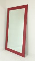 WALL MIRROR, red painted frame, 205cm x 113.5cm approx.