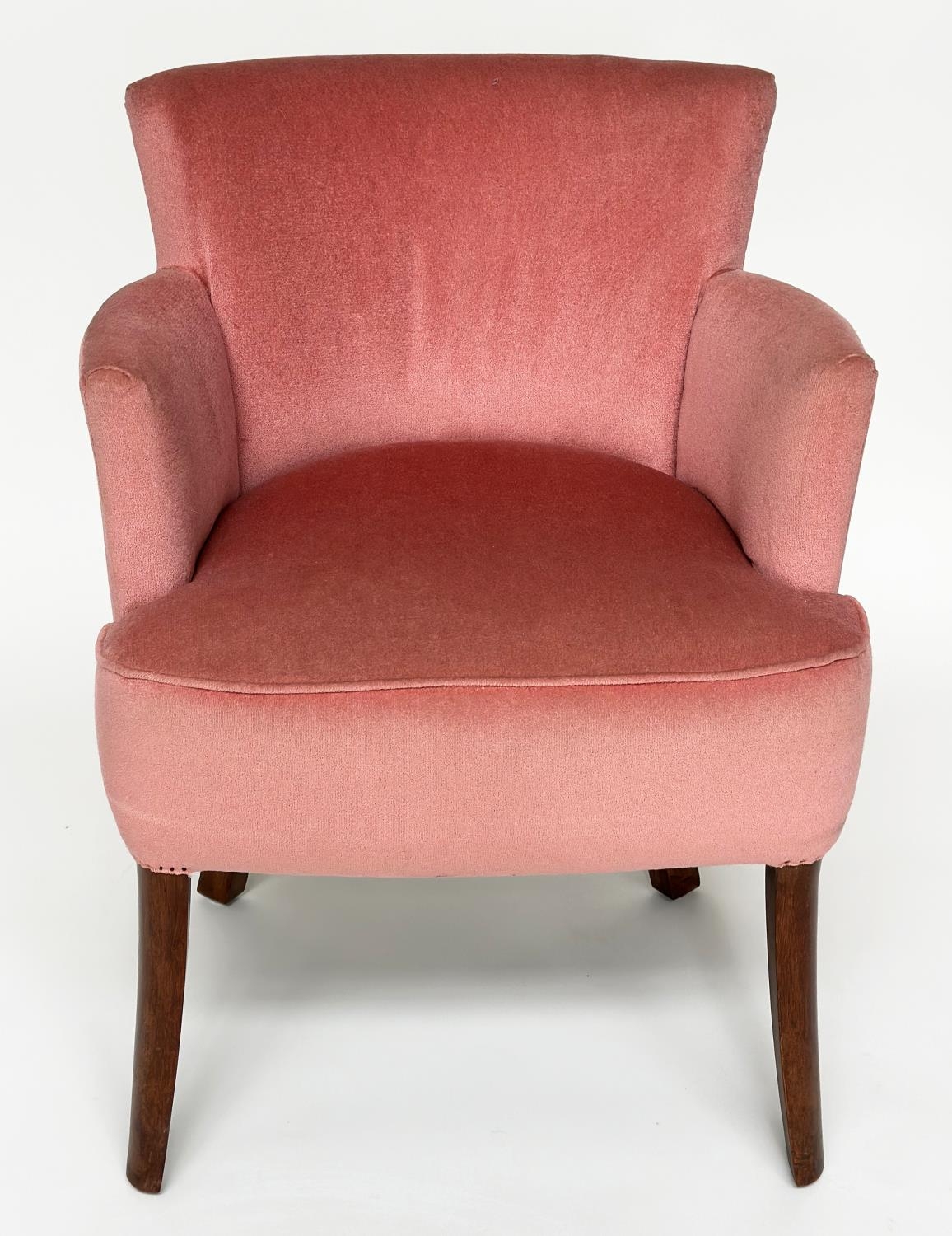 BRIDGE ARMCHAIR, mid 20th century rose velvet upholstered with tapering supports. - Image 5 of 6