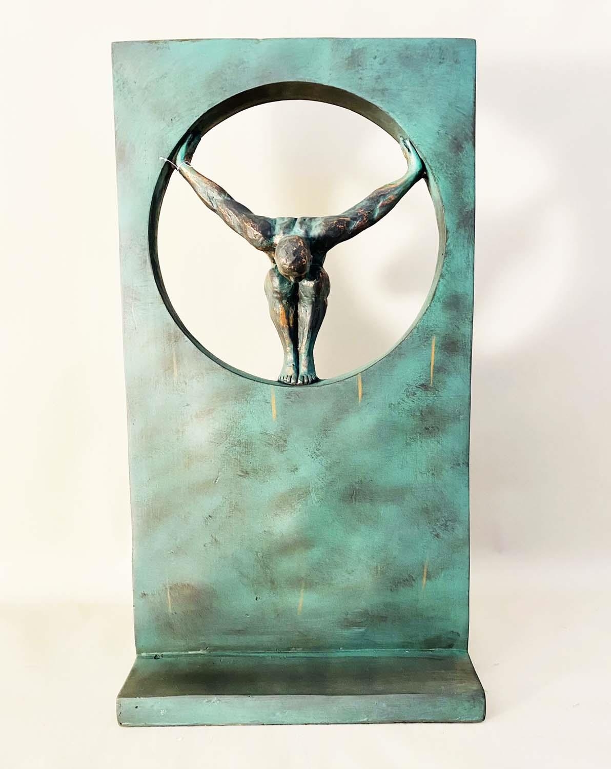 CONTEMPORARY SCHOOL SCULPTURE, with central cut out and diver in pose, 81cm H x 44cm W x 25cm D - Image 5 of 5