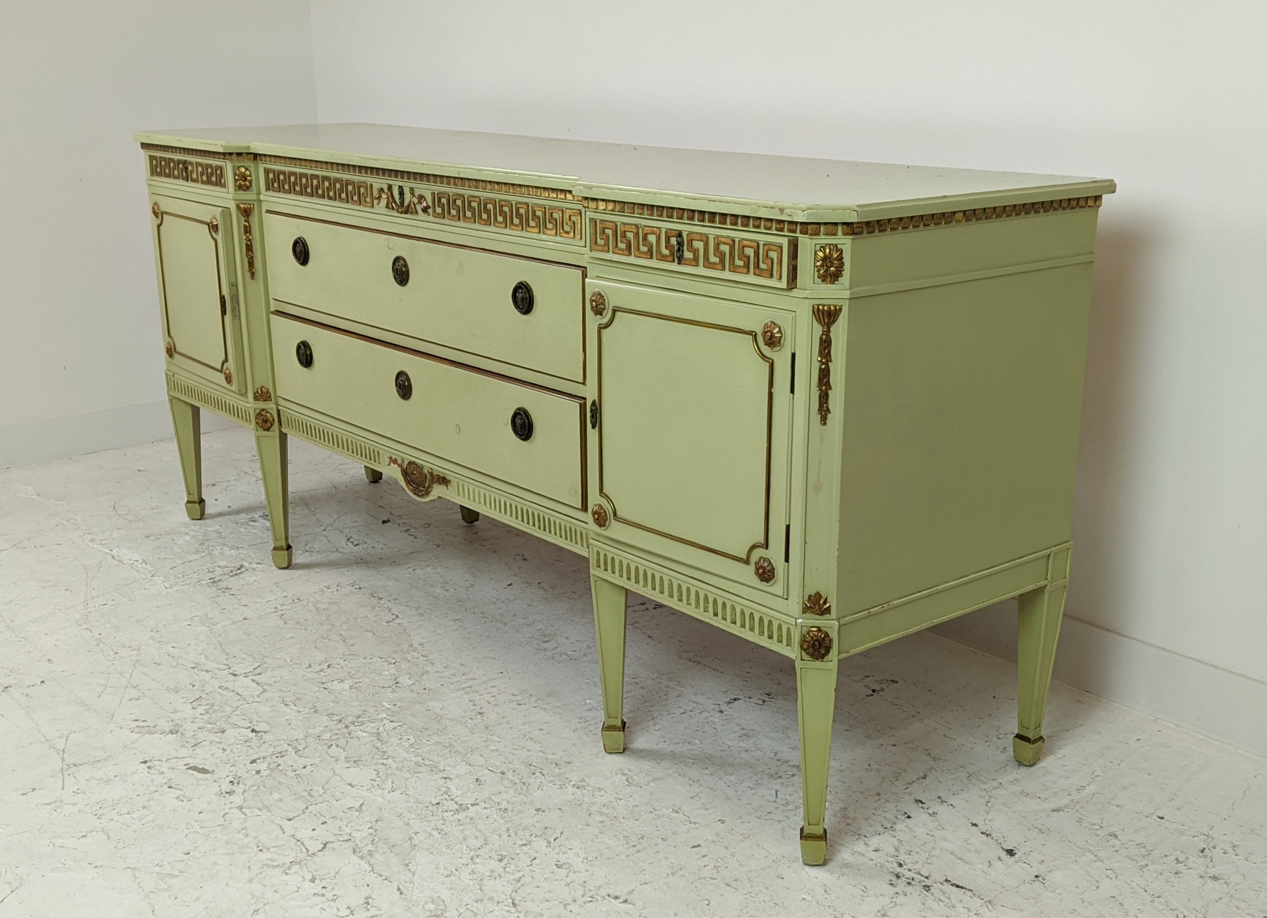 SIDEBOARD, neo classical style green painted and gilt, heightened with five drawers and two doors, - Image 4 of 14