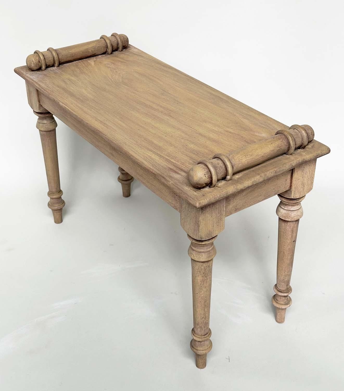 HALL BENCH, 19th century style vintage rectangular bleached mahogany with 'bolster' handles, 76cm - Image 6 of 7