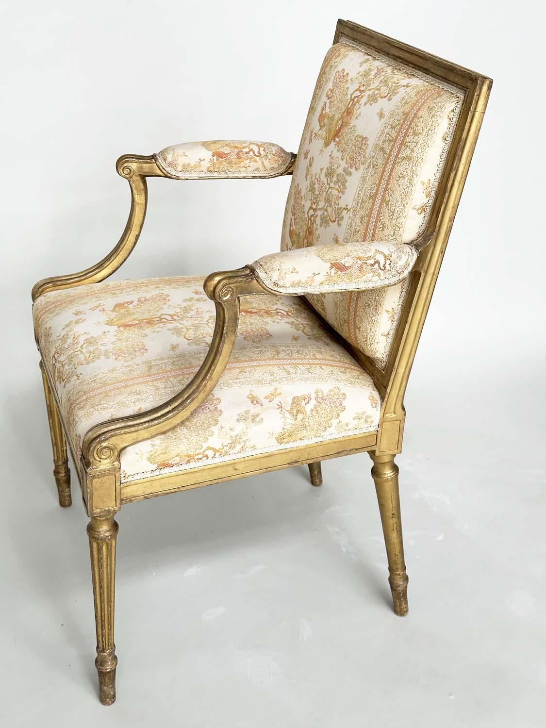 FAUTEUILS, a pair, 19th century giltwood each with down swept arms and carved fluted supports, - Image 11 of 11