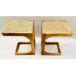 SIDE TABLES, a pair, 1970's Danish style, in wood and rattan, 60cm H x 30cm x 40cm. (2)