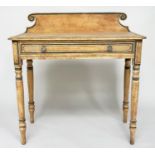 WRITING TABLE, Victorian grey painted with scroll upstand, frieze drawer and turned tapering