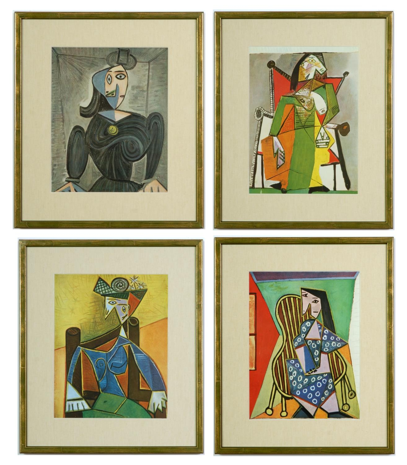 AFTER PABLO PICASSO, Femme Assise, a set of four off set lithographs, linen moutboard, various