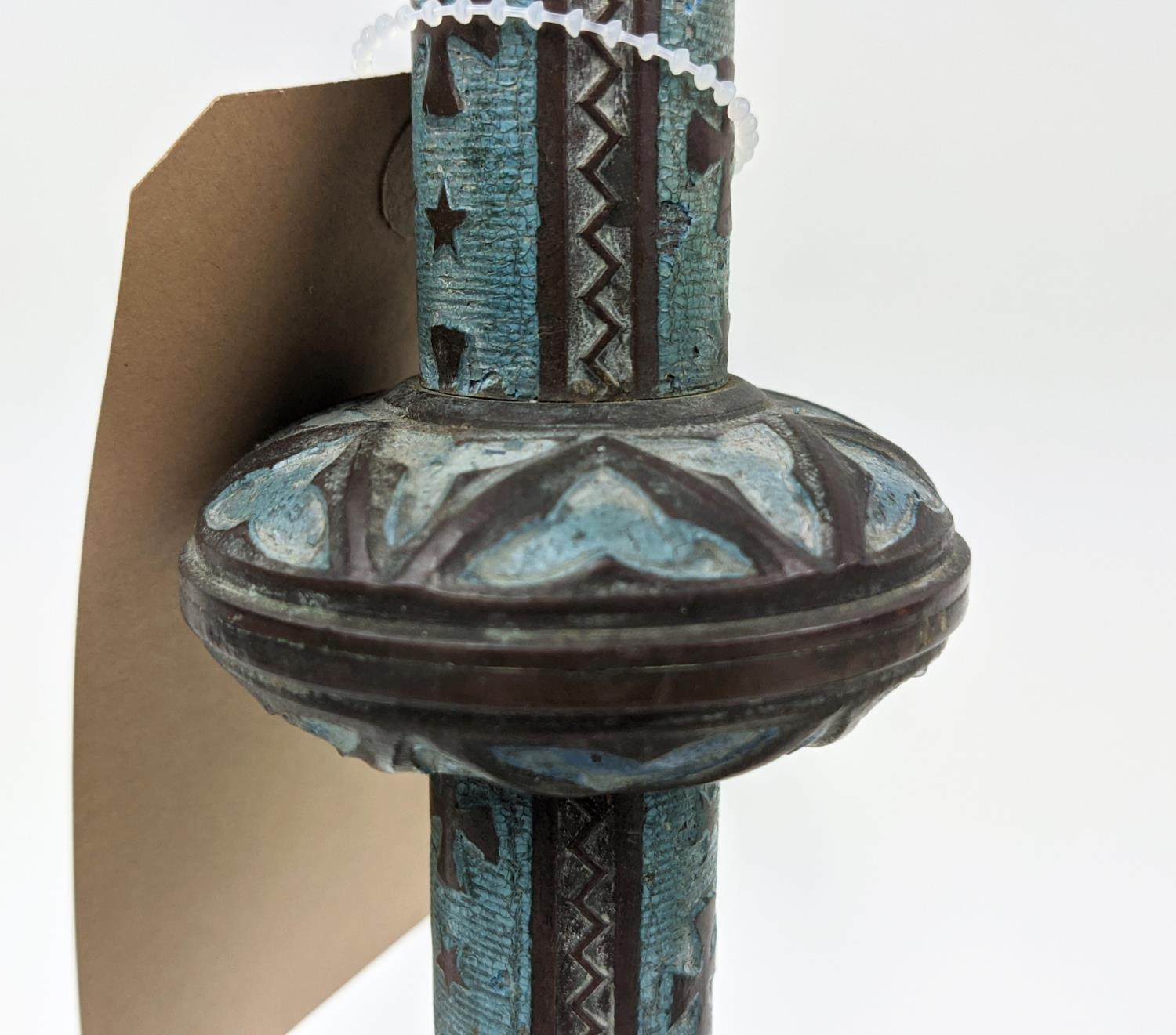 ALTAR CANDLESTICK LAMPS, a pair, with light blue highlights, 50cm H. (2) - Image 4 of 6