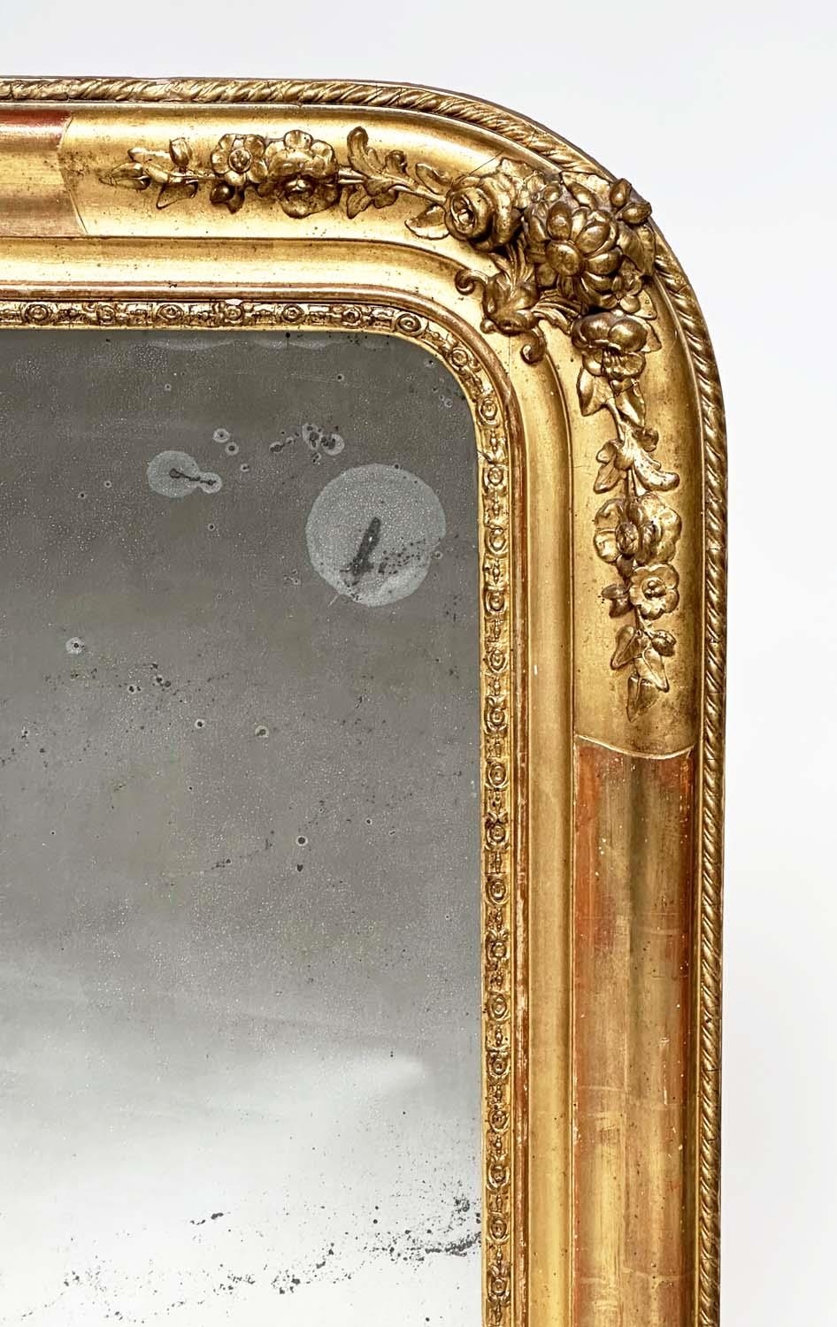 WALL MIRROR, 19th century French Napoleon III giltwood and gesso moulded, arched with foliate - Image 2 of 13