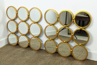 WALL MIRRORS, a pair, 1960s French style, segmented design, gilt metal frames, 70cm x 70cm.