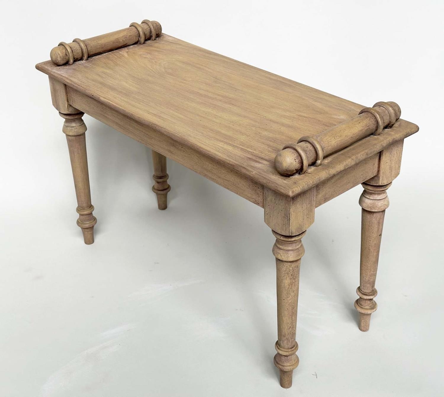 HALL BENCH, 19th century style vintage rectangular bleached mahogany with 'bolster' handles, 76cm - Image 5 of 7