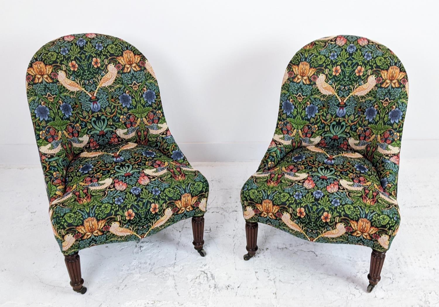 SLIPPER CHAIRS, a pair, second quarter 19th century mahogany in William Morris strawberry thief - Image 2 of 8