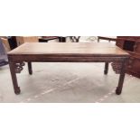 DINING TABLE, Chinese elm with carved legs and pierced spandrels, 217cm L x 107cm W x 88cm H.