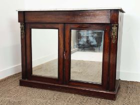 SIDE CABINET, Regency rosewood, with a white marble top, with gilt metal mounts and a pair of