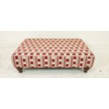 HEARTH STOOL, rectangular in red and white Christopher Farr lost and found upholstery, 36cm H x