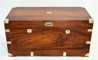 TRUNK, 19th century Chinese export camphorwood and brass bound with rising lid, candle box, two
