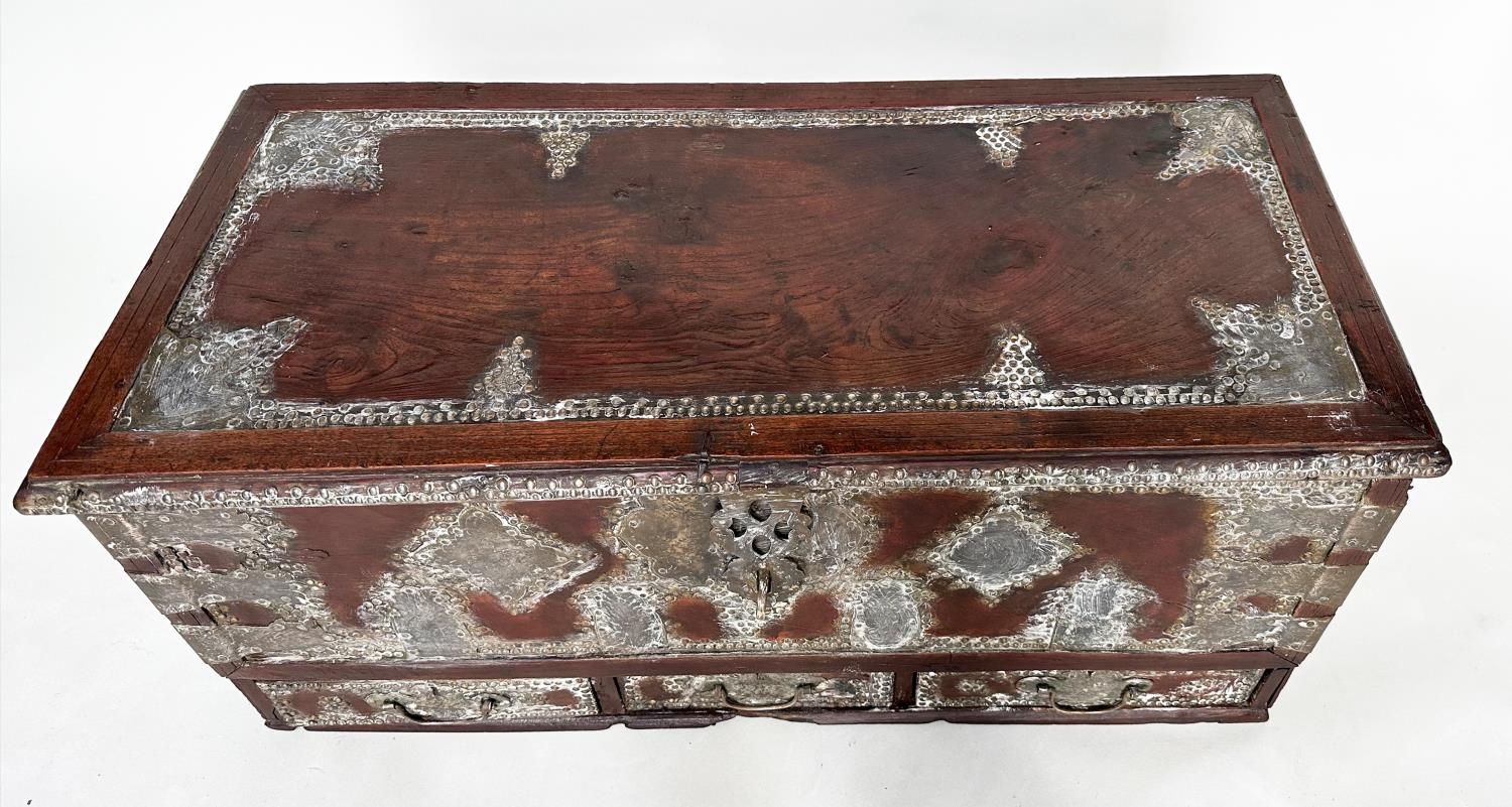 ZANZIBAR CHEST, 19th century North African brass bound and decorated with rising lid and three - Image 4 of 14