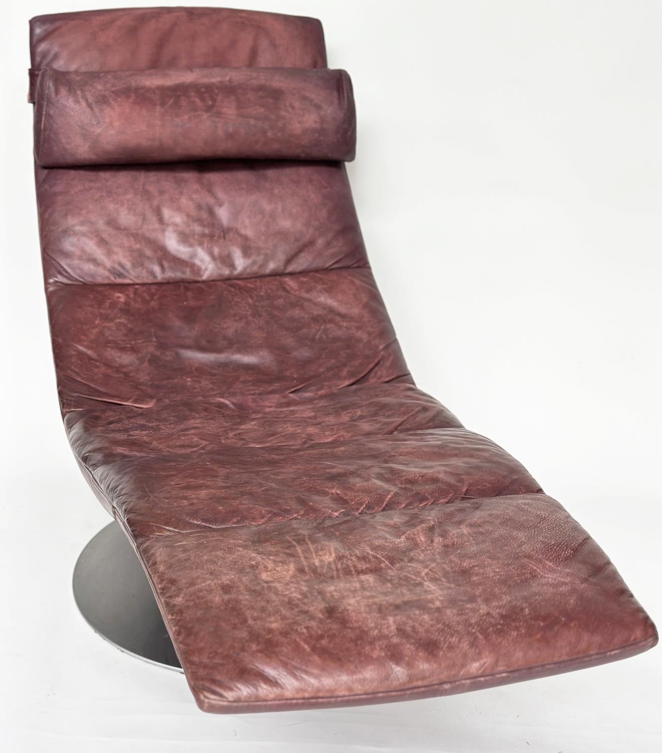 NATUZZI CHAISE, stitched leather revolving on circular steel support, 173cm W. - Image 10 of 11