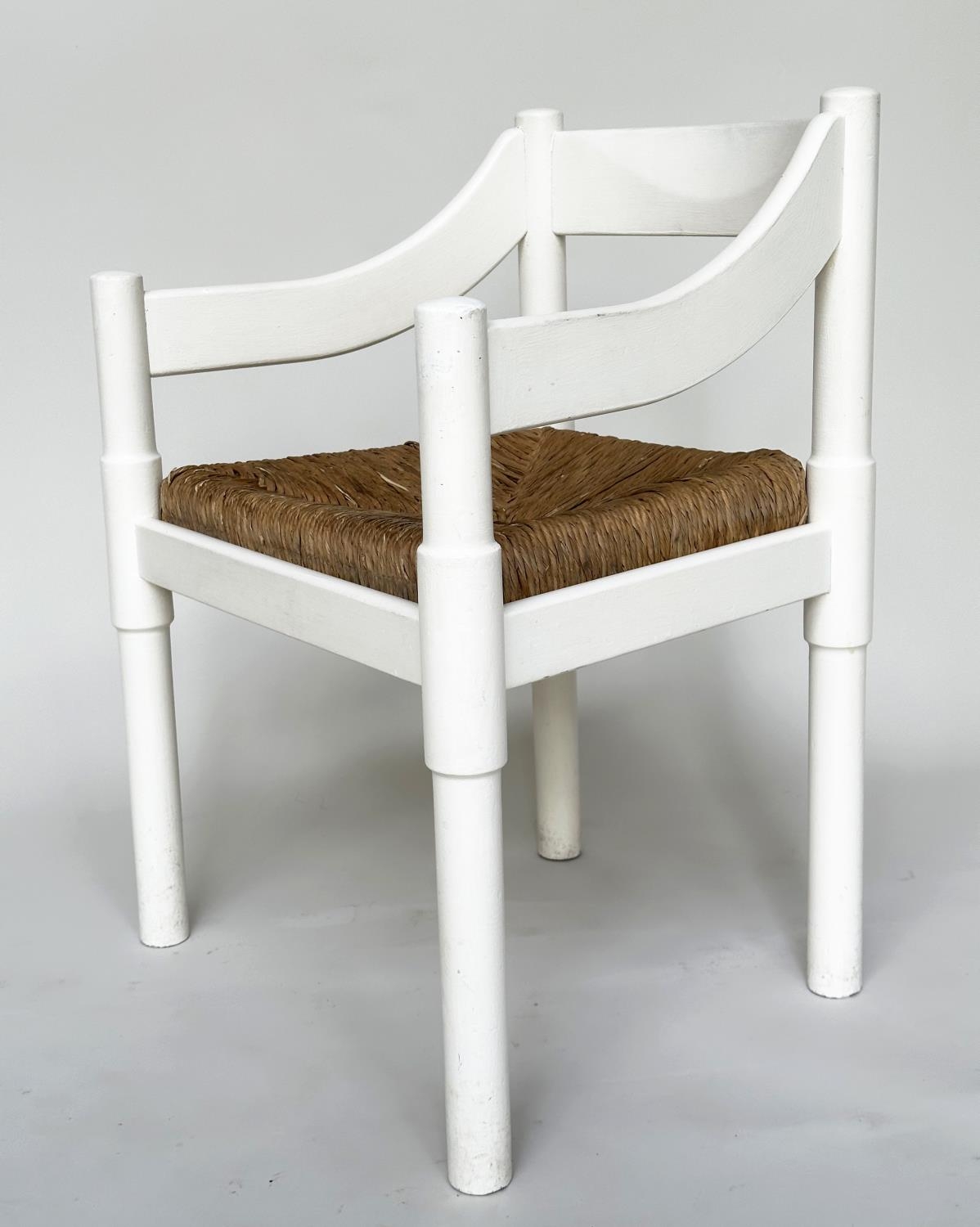ATTRIBUTED TO VICO MAGISTRETTI CARIMATE CHAIRS, a set of six, white with rush seats. (6) - Image 11 of 13