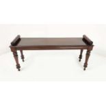 HALL BENCH, Victorian mahogany with bolster ends, 48cm H x 110cm W x 32cm D.