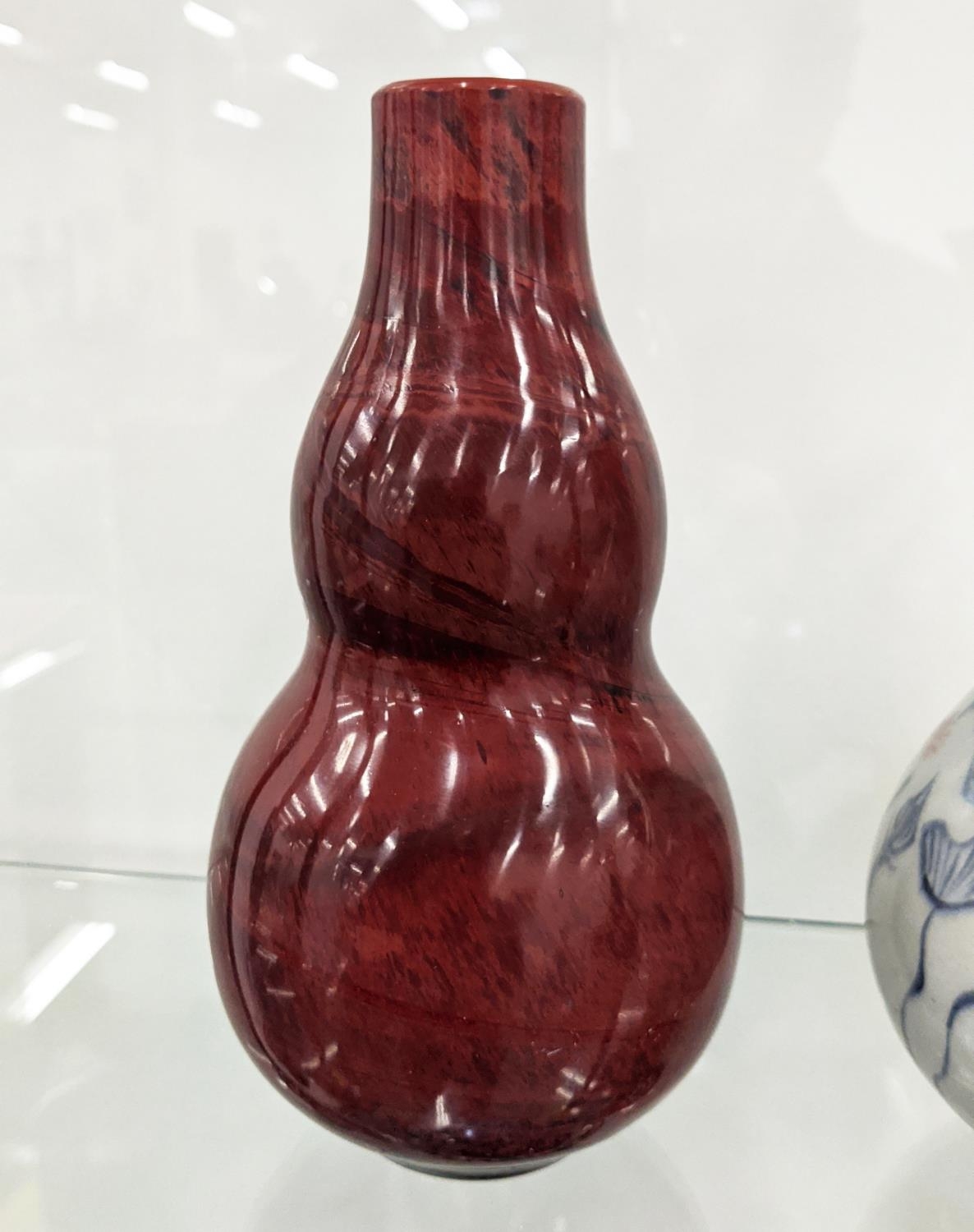 CHINESE COPPER RED DRAGON BOTTLE VASE, along with a cinnabar lacquer paste box, double gourd vase, a - Image 8 of 13