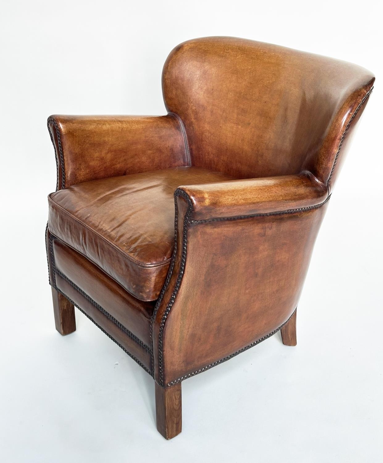 LITTLE PROFESSOR ARMCHAIR, in the manner of Timothy Oulton soft natural mid brown leather upholstery
