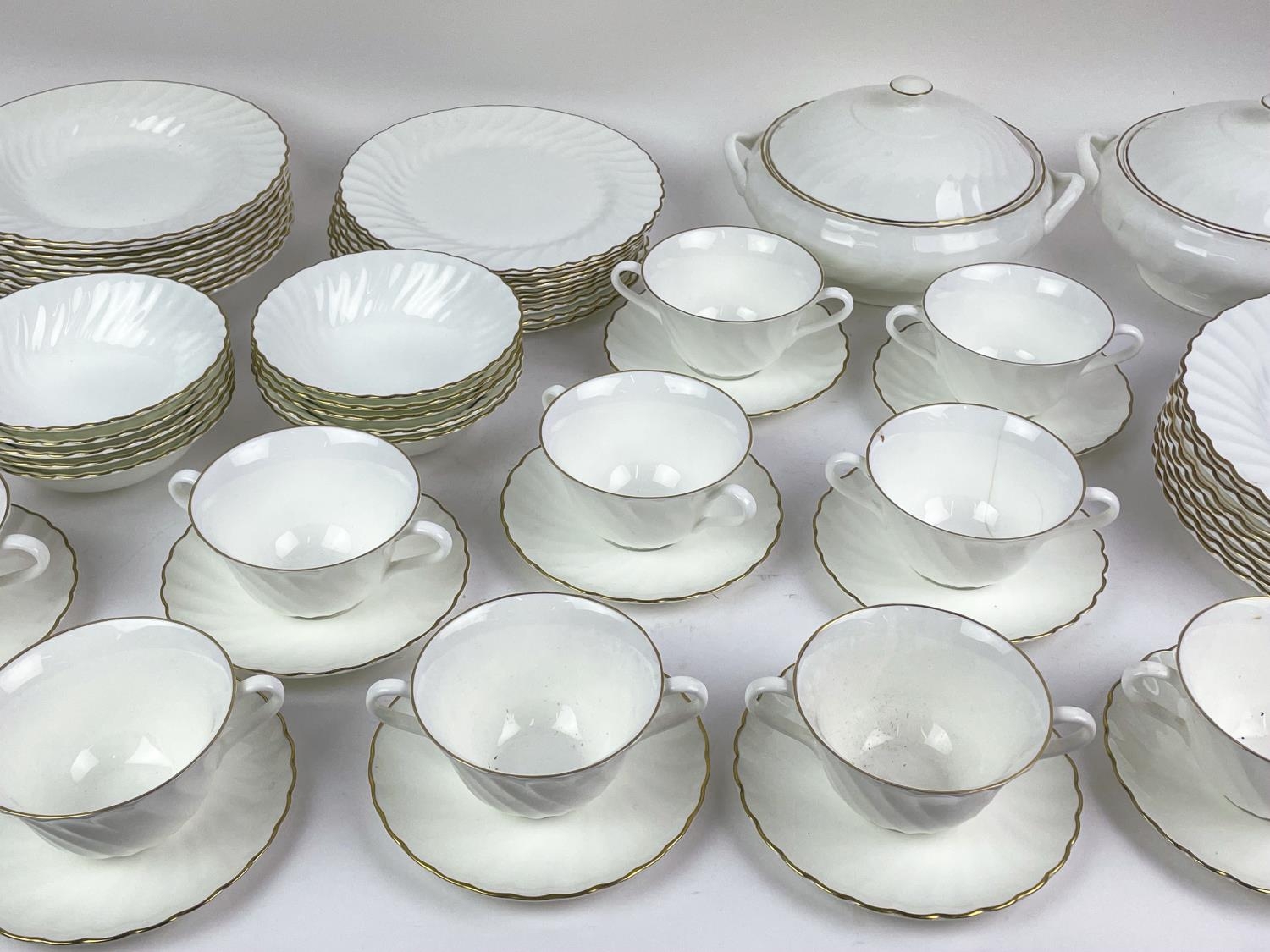WEDGEWOOD DINNER SERVICE, ten place setting 'Gold Chelsea' pattern, comprising ten dinner plates, - Image 8 of 9