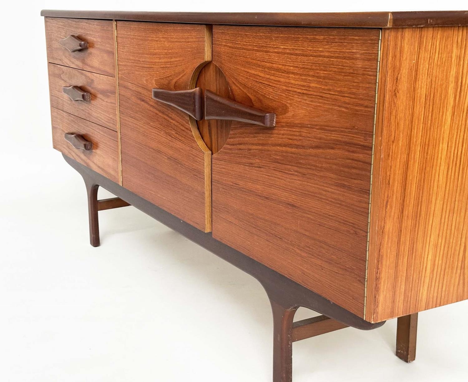 SIDEBOARD, mid 20th century teak with two doors and three drawers, 166cm x 40cm x 75cm H. - Image 10 of 10