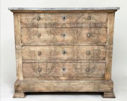 HALL COMMODE, 19th century French Louis Philippe figured walnut adapted with five long drawers and