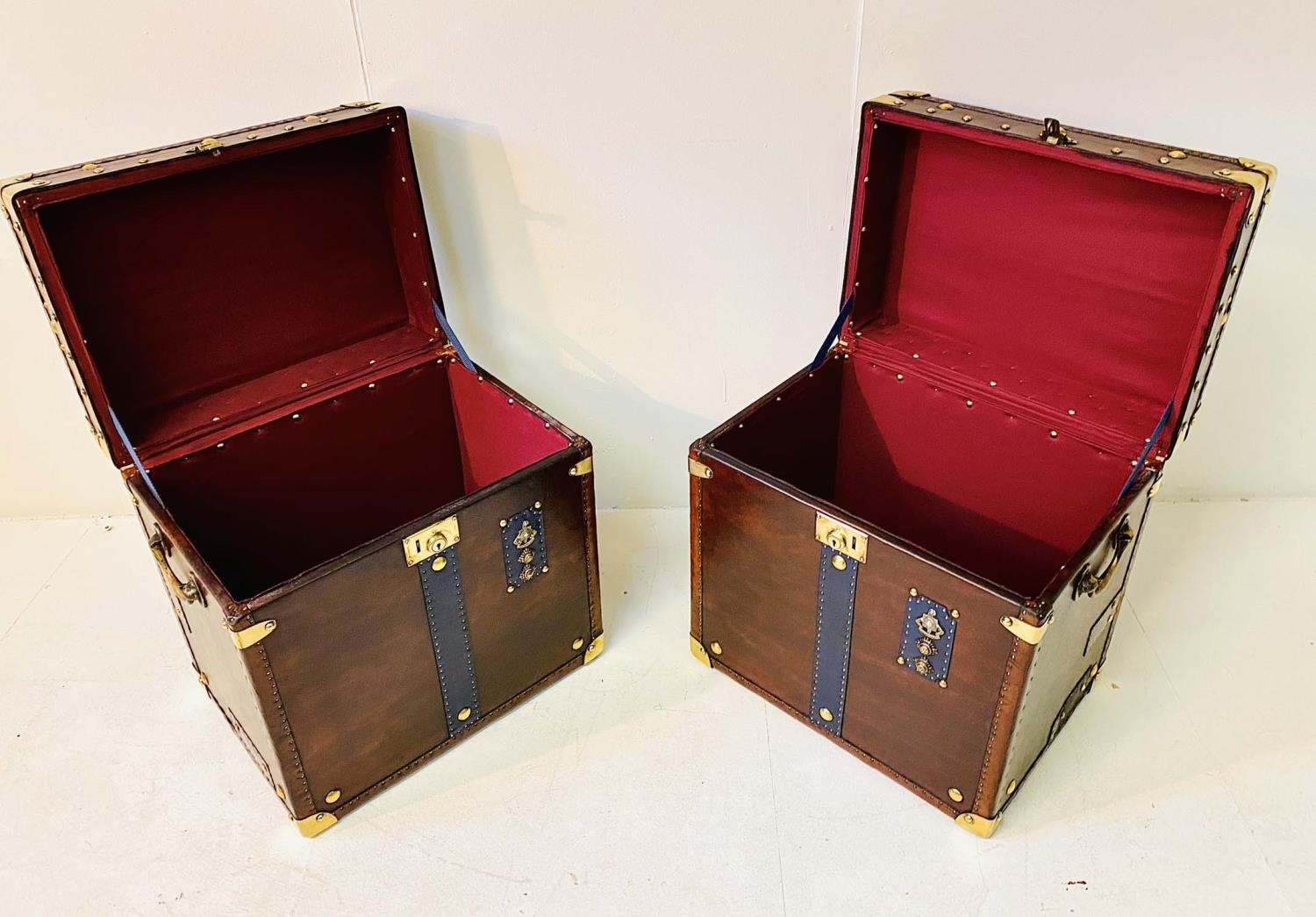 STEAMER TRUNKS, a pair, leathered and gilt metal bound with faux military decoration, 51cm H x - Image 5 of 7