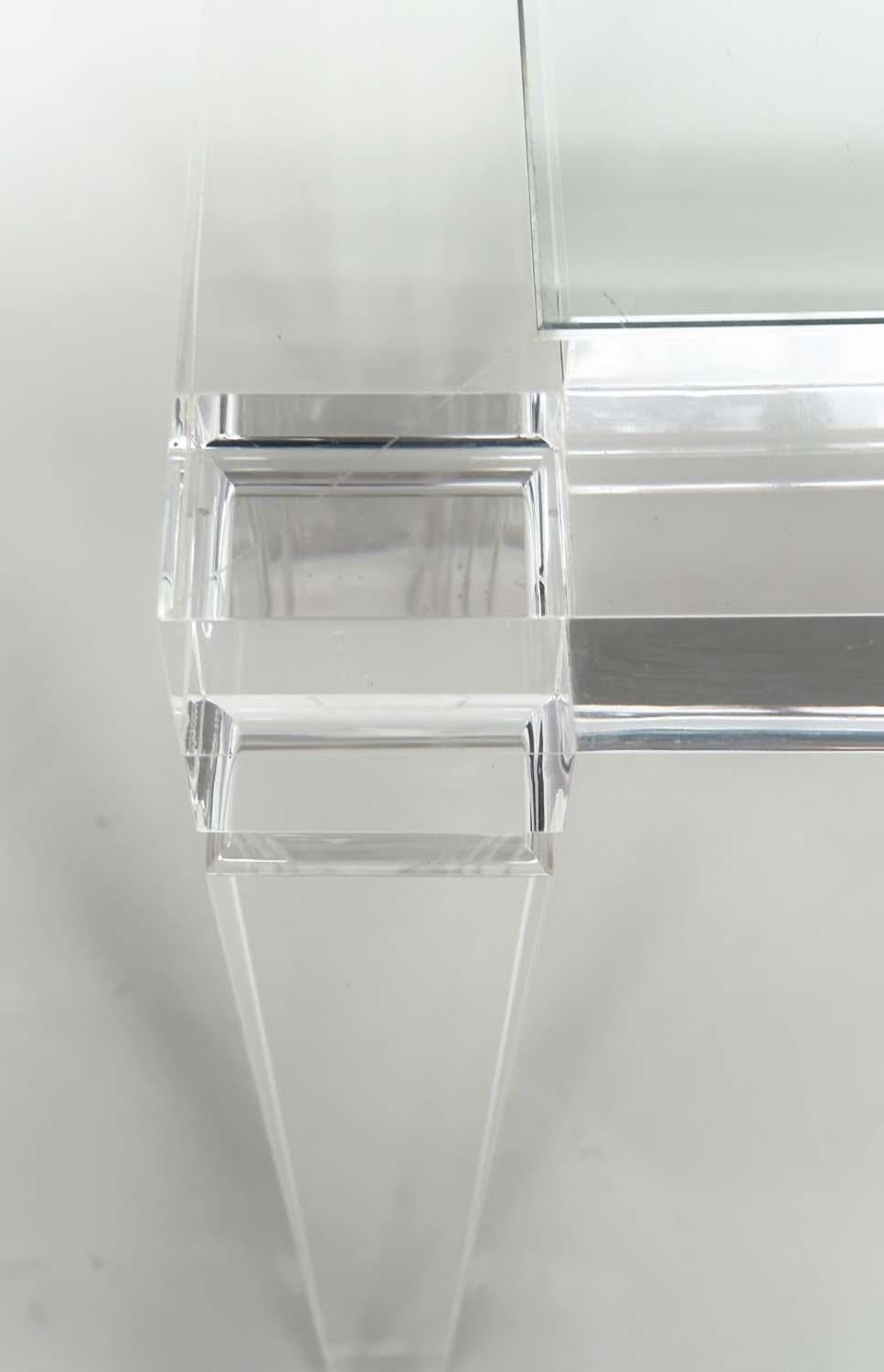 LUCITE LOW CENTRE TABLE, framed with glass inset top and square tapered supports, 80cm x 60cm x 60cm - Image 3 of 7