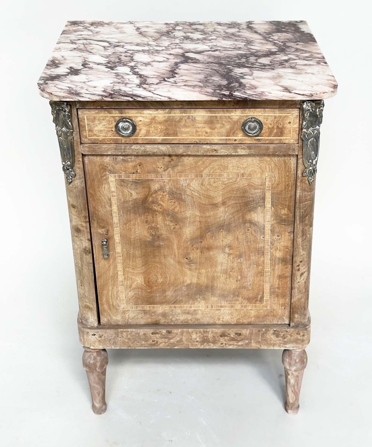 TABLES DE NUIT, a pair, 19th century French walnut and silvered metal mounted each with breche - Image 6 of 9