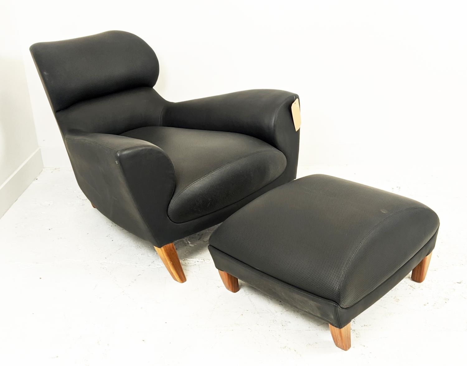 LINLEY ASTON CHAIR, 98cm W, with a matching unsigned stool. (2)