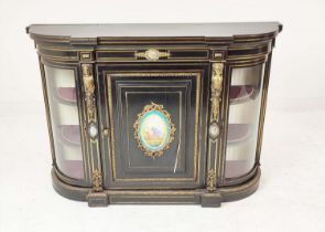 CREDENZA, Victorian ebonised, gilt metal inlaid and mounted with Sèvres style plaques, panel door