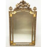 WALL MIRROR, 19th century French giltwood and gesso, arched rectangular with marginal mirror