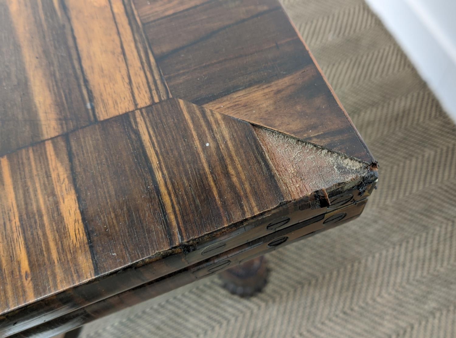 CARD TABLE, Regency coromandel with green baize foldover top and brass castors, 74cm x 91cm W x 45cm - Image 6 of 10