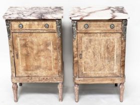 TABLES DE NUIT, a pair, 19th century French walnut and silvered metal mounted each with breche